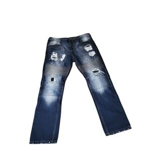 Dash Premium Jeans Mens 42x32 Blue Denim Distressed Faded Straight Leg Pant Work